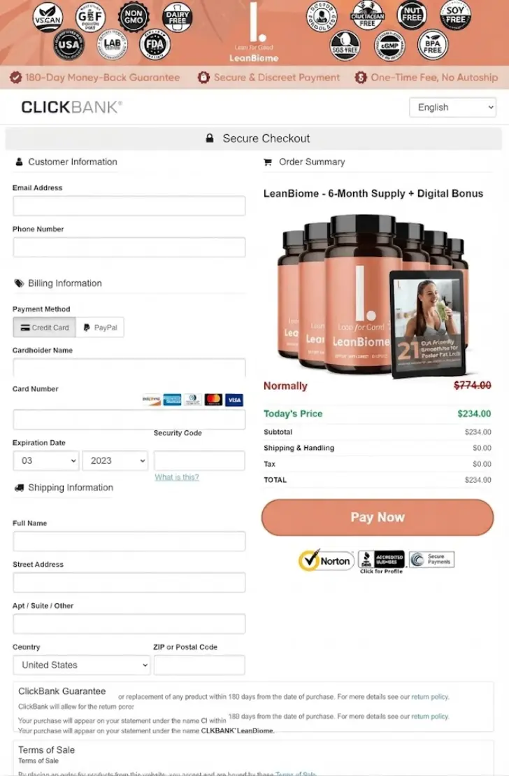 LeanBiome secure checkout